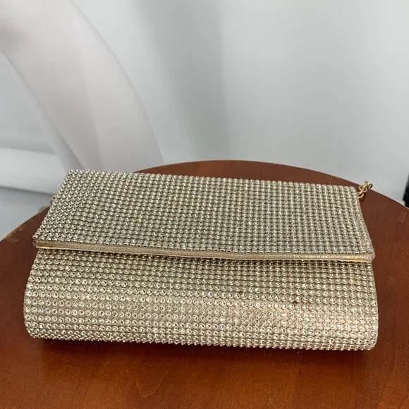 Chic NYE New Years Eve party fancy vintage Gold Chain Crossbody Bag purse used - Picture 17 of 17